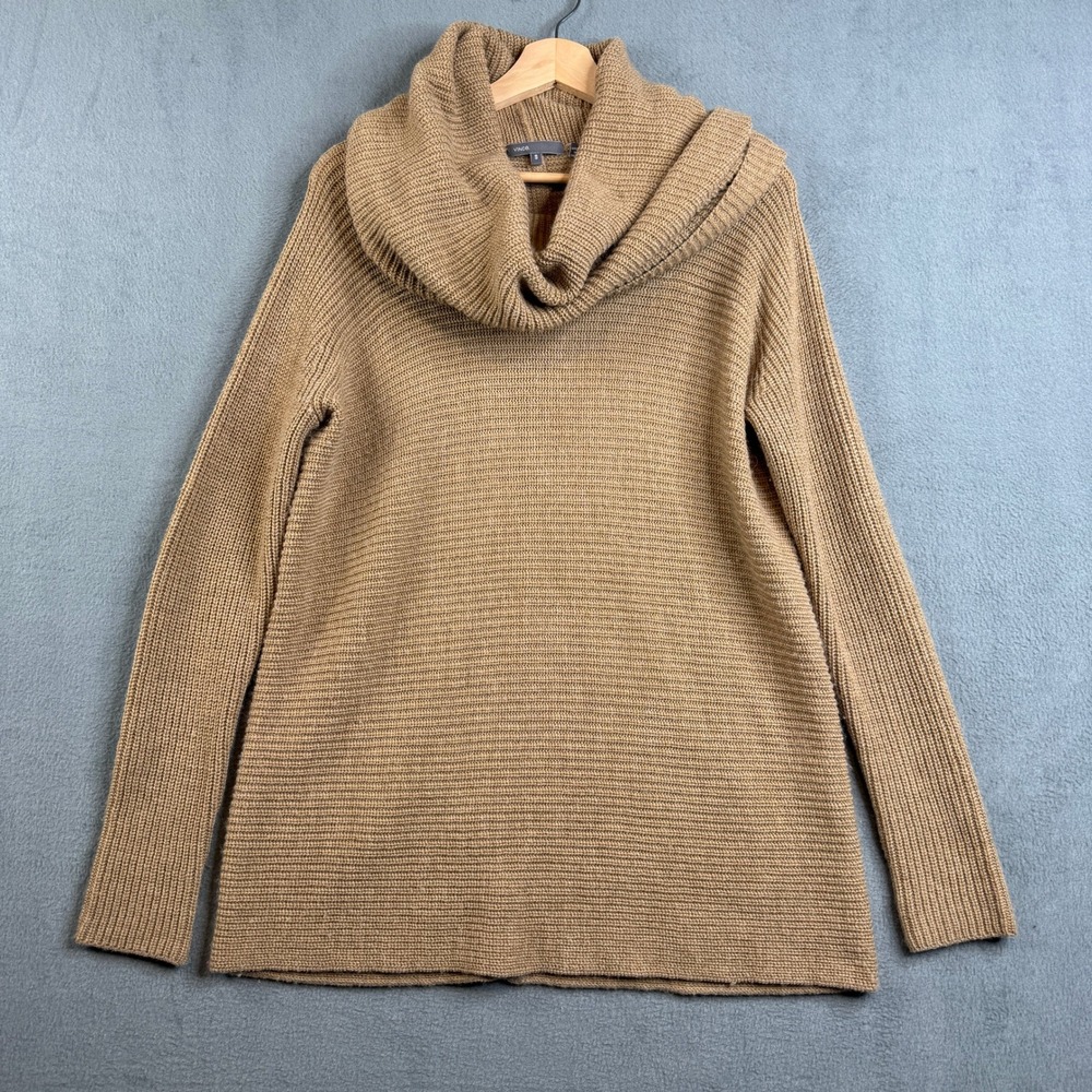Vince‎ Camel Wool Alpaca Blend Cowl Neck Ribbed Tunic Sweater Brown Small